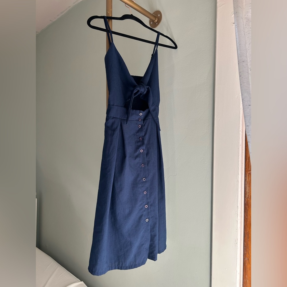 Navy Blue tie-front Midi Dress